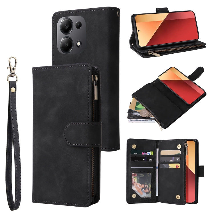 For Xiaomi Redmi Note 13 Pro 4G Multifunctional Frosted Zipper Wallet Leather Phone Case(Black) - Note 13 Pro Cases by buy2fix | Online Shopping UK | buy2fix