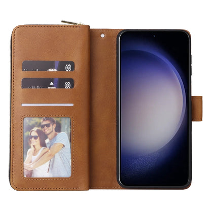 For Samsung Galaxy S24 5G 9-Card Slots Zipper Wallet Bag Leather Phone Case(Brown) - Galaxy S24 5G Cases by buy2fix | Online Shopping UK | buy2fix