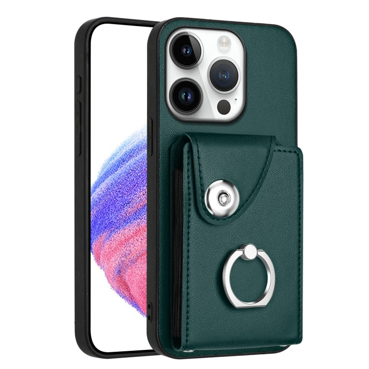 For iPhone 16 Pro Organ Card Bag Ring Holder Phone Case(Green) - iPhone 16 Pro Cases by buy2fix | Online Shopping UK | buy2fix