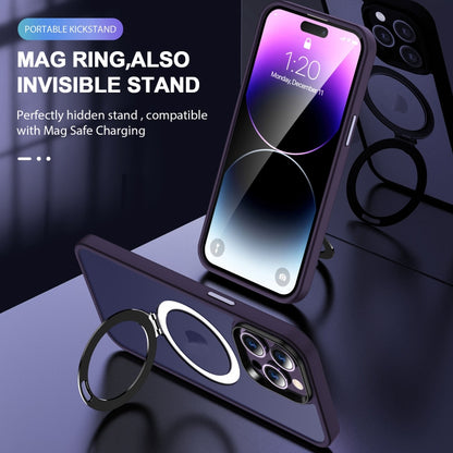 For iPhone 14 MagSafe Holder Skin-feel PC Hybrid TPU Phone Case(Dark Purple) - iPhone 14 Cases by buy2fix | Online Shopping UK | buy2fix