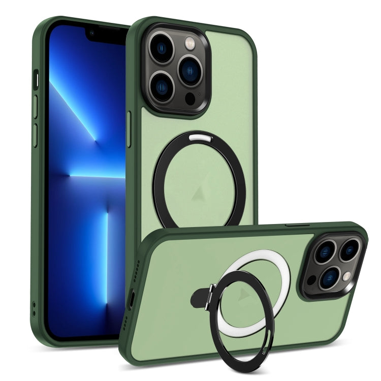 For iPhone 13 Pro MagSafe Holder Skin-feel PC Hybrid TPU Phone Case(Green) - iPhone 13 Pro Cases by buy2fix | Online Shopping UK | buy2fix