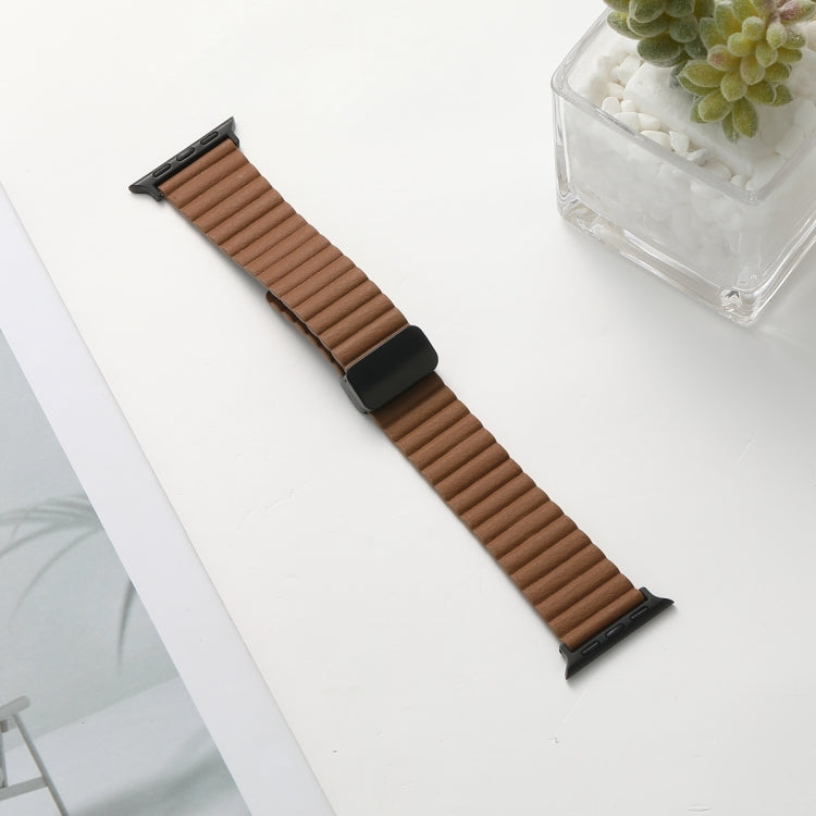 For Apple Watch SE 2022 40mm Water Ripple Magnetic Folding Buckle Watch Band, Style: Bold Version(Brown) - Watch Bands by buy2fix | Online Shopping UK | buy2fix