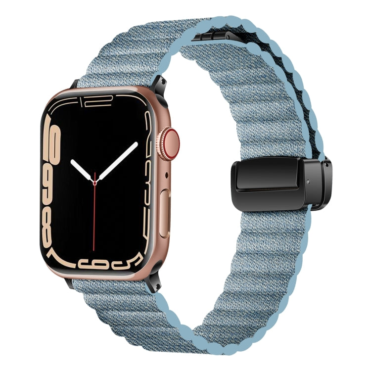 For Apple Watch SE 44mm Water Ripple Magnetic Folding Buckle Watch Band, Style: Bold Version(Denim Blue) - Watch Bands by buy2fix | Online Shopping UK | buy2fix