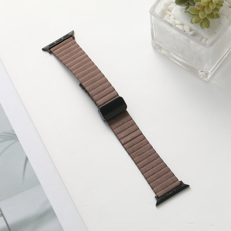 For Apple Watch 42mm Water Ripple Magnetic Folding Buckle Watch Band, Style: Bold Version(Light Brown) - Watch Bands by buy2fix | Online Shopping UK | buy2fix