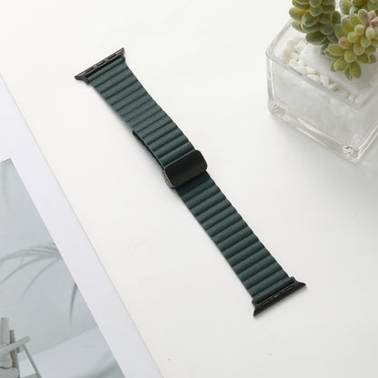 For Apple Watch 42mm Water Ripple Magnetic Folding Buckle Watch Band, Style: Bold Version(Dark Green) - Watch Bands by buy2fix | Online Shopping UK | buy2fix