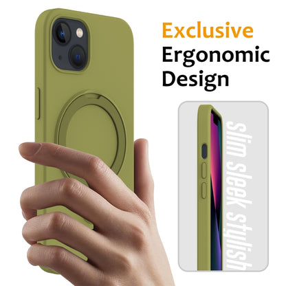 For iPhone 15 Plus MagSafe Magnetic Liquid Silicone Phone Case with Ring Holder(Willow Green) - iPhone 15 Plus Cases by buy2fix | Online Shopping UK | buy2fix