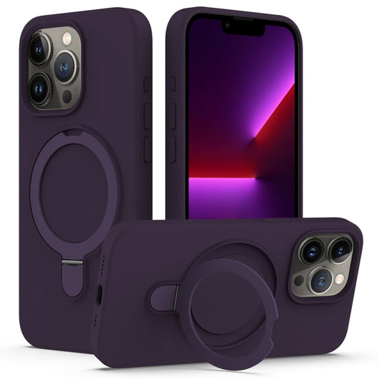 For iPhone 16 Pro Liquid Silicone MagSafe Magnetic Phone Case with Ring Holder(Purple) - iPhone 16 Pro Cases by buy2fix | Online Shopping UK | buy2fix