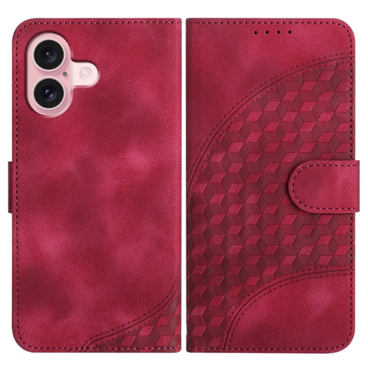 For iPhone 16 YX0060 Elephant Head Embossed Phone Leather Case with Lanyard(Rose Red) - iPhone 16 Cases by buy2fix | Online Shopping UK | buy2fix