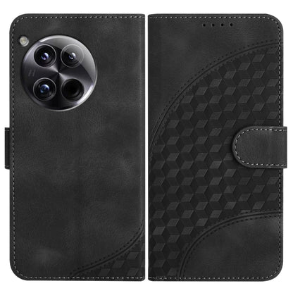 For OnePlus 12 YX0060 Elephant Head Embossed Phone Leather Case with Lanyard(Black) - OnePlus Cases by buy2fix | Online Shopping UK | buy2fix