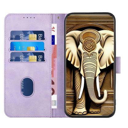 For OPPO A58 4G YX0060 Elephant Head Embossed Phone Leather Case with Lanyard(Light Purple) - OPPO Cases by buy2fix | Online Shopping UK | buy2fix