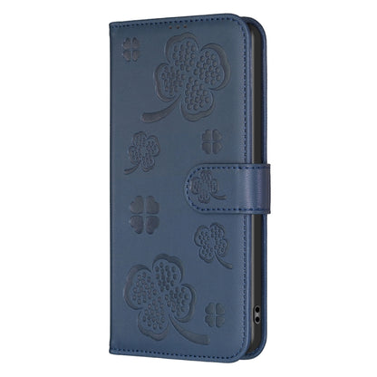 For iPhone 16 Pro Four-leaf Embossed Leather Phone Case(Blue) - iPhone 16 Pro Cases by buy2fix | Online Shopping UK | buy2fix