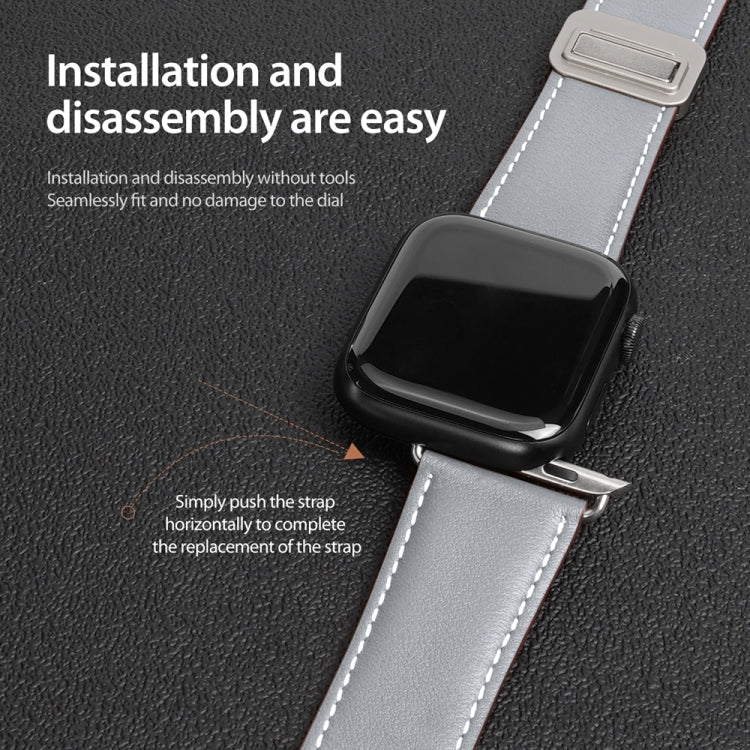 For Apple Watch Series 8 41mm DUX DUCIS YA Series Magnetic Buckle Genuine Leather Watch Band(Grey) - Watch Bands by DUX DUCIS | Online Shopping UK | buy2fix