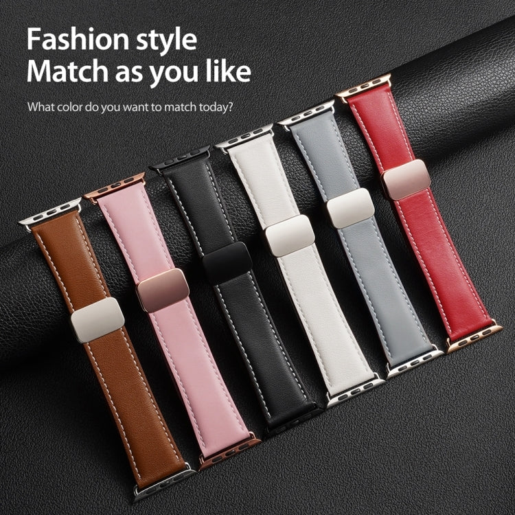 For Apple Watch Series 8 45mm DUX DUCIS YA Series Magnetic Buckle Genuine Leather Watch Band(Pink) - Watch Bands by DUX DUCIS | Online Shopping UK | buy2fix