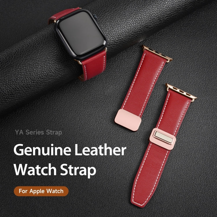 For Apple Watch Series 7 45mm DUX DUCIS YA Series Magnetic Buckle Genuine Leather Watch Band(Red) - Watch Bands by DUX DUCIS | Online Shopping UK | buy2fix