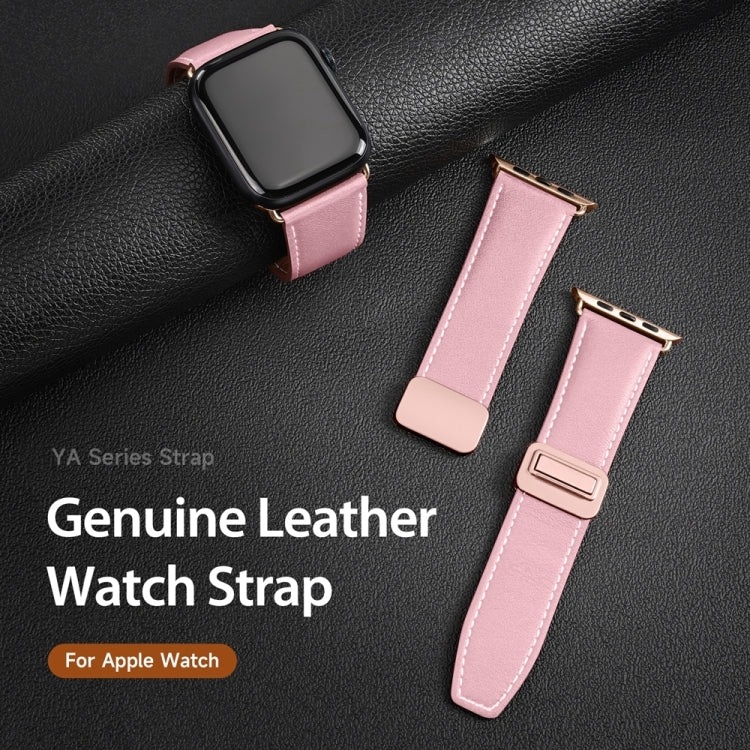 For Apple Watch Series 4 40mm DUX DUCIS YA Series Magnetic Buckle Genuine Leather Watch Band(Pink) - Watch Bands by DUX DUCIS | Online Shopping UK | buy2fix