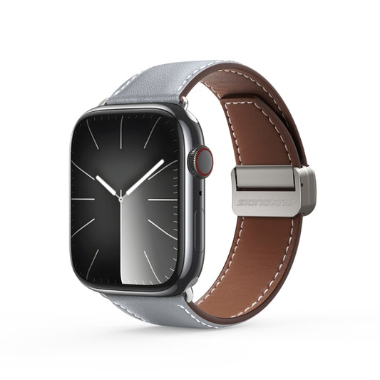 For Apple Watch Series 3 38mm DUX DUCIS YA Series Magnetic Buckle Genuine Leather Watch Band(Grey) - Watch Bands by DUX DUCIS | Online Shopping UK | buy2fix