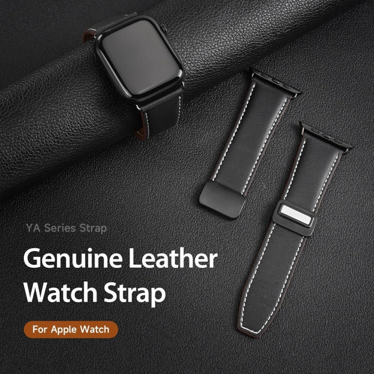 For Apple Watch Series 2 42mm DUX DUCIS YA Series Magnetic Buckle Genuine Leather Watch Band(Black) - Watch Bands by DUX DUCIS | Online Shopping UK | buy2fix