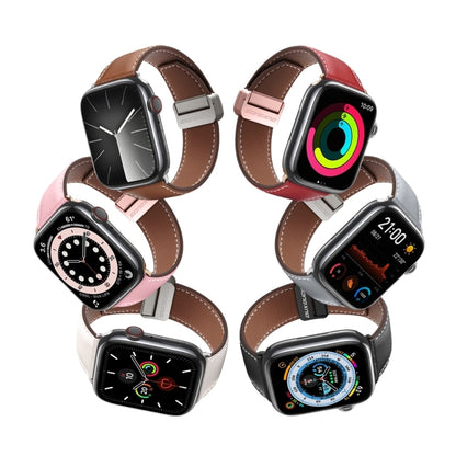 For Apple Watch Series 9 45mm DUX DUCIS YA Series Magnetic Buckle Genuine Leather Watch Band(Pink) - Watch Bands by DUX DUCIS | Online Shopping UK | buy2fix