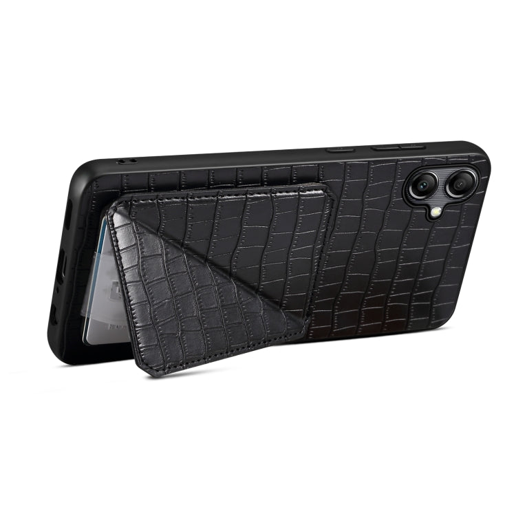 For Samsung Galaxy A22 5G Denior Imitation Crocodile Leather Back Phone Case with Holder(Black) - Galaxy Phone Cases by Denior | Online Shopping UK | buy2fix