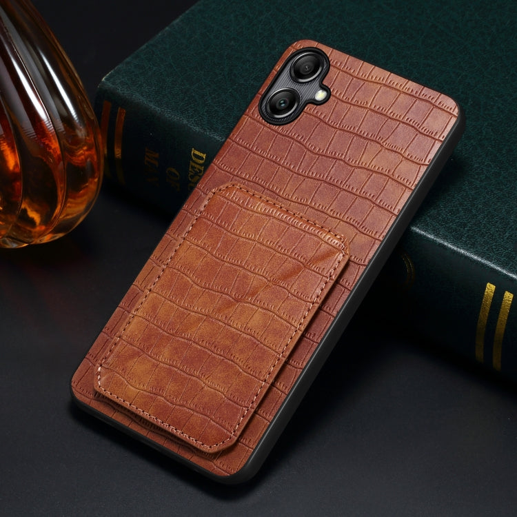 For Samsung Galaxy A32 5G Denior Imitation Crocodile Leather Back Phone Case with Holder(Brown) - Galaxy Phone Cases by Denior | Online Shopping UK | buy2fix
