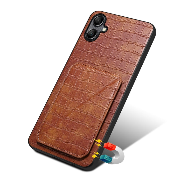 For Samsung Galaxy S24+ 5G Denior Imitation Crocodile Leather Back Phone Case with Holder(Brown) - Galaxy S24+ 5G Cases by Denior | Online Shopping UK | buy2fix