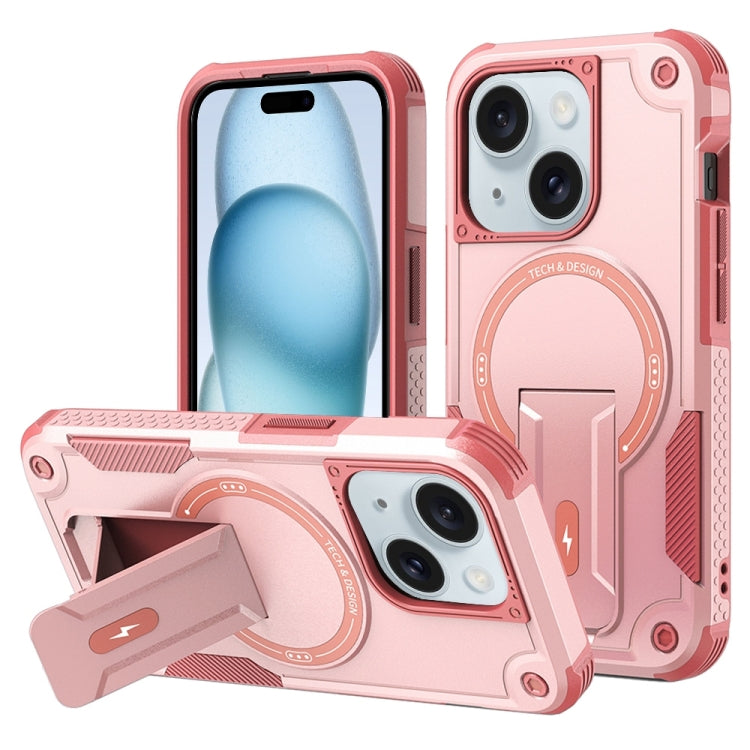 For iPhone 15 Plus MagSafe Holder Armor PC Hybrid TPU Phone Case(Pink) - iPhone 15 Plus Cases by buy2fix | Online Shopping UK | buy2fix