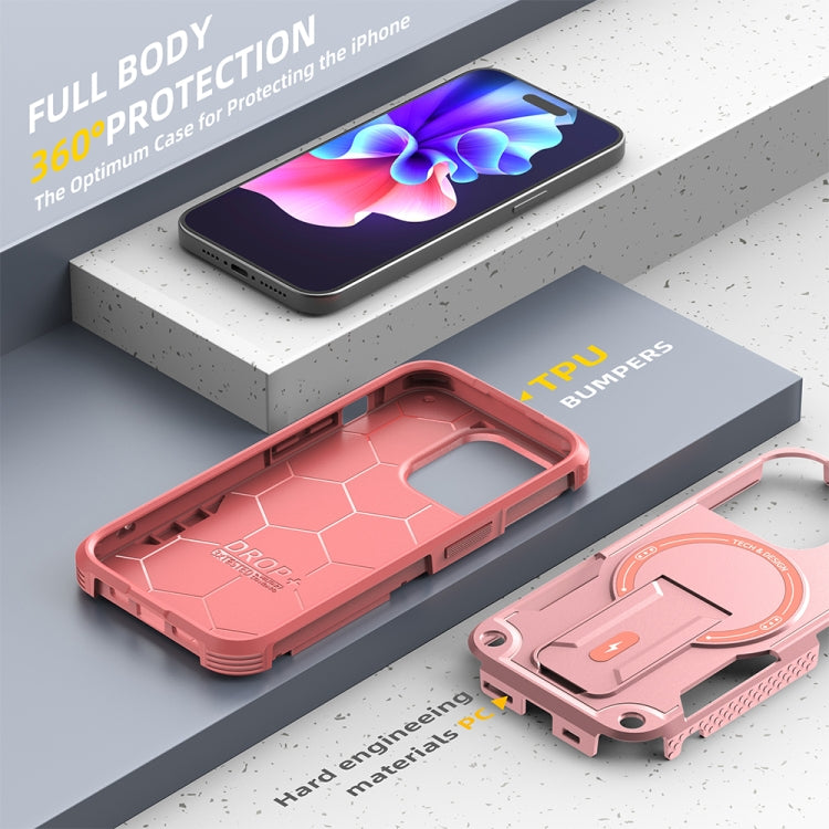 For iPhone 15 Plus MagSafe Holder Armor PC Hybrid TPU Phone Case(Pink) - iPhone 15 Plus Cases by buy2fix | Online Shopping UK | buy2fix