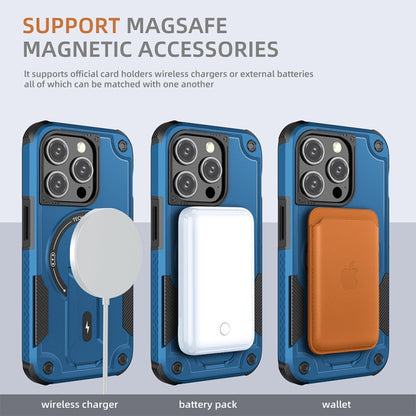 For iPhone 14 Pro Max MagSafe Holder Armor PC Hybrid TPU Phone Case(Dark Blue) - iPhone 14 Pro Max Cases by buy2fix | Online Shopping UK | buy2fix