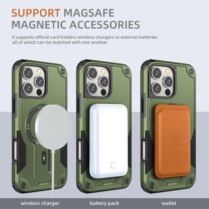 For iPhone 16 Pro Max Armor Magsafe Holder PC Hybrid TPU Phone Case(Army Green) - iPhone 16 Pro Max Cases by buy2fix | Online Shopping UK | buy2fix