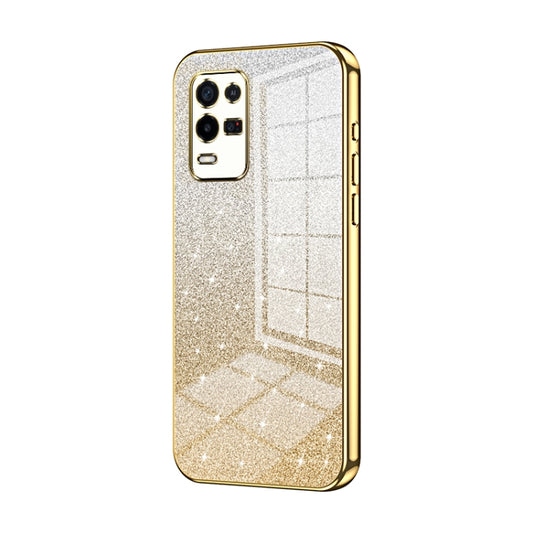 For OPPO K9x Gradient Glitter Powder Electroplated Phone Case(Gold) - OPPO Cases by buy2fix | Online Shopping UK | buy2fix