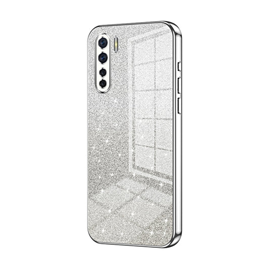 For OPPO Reno3 4G / F15 / A91 Gradient Glitter Powder Electroplated Phone Case(Silver) - OPPO Cases by buy2fix | Online Shopping UK | buy2fix