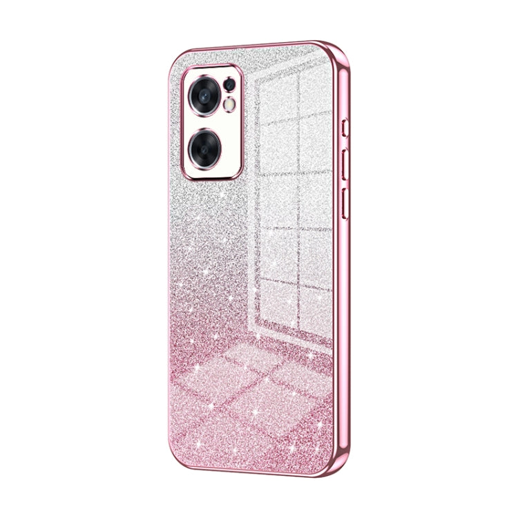 For OPPO Reno7 SE Gradient Glitter Powder Electroplated Phone Case(Pink) - OPPO Cases by buy2fix | Online Shopping UK | buy2fix