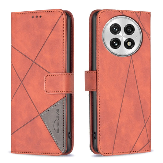 For OnePlus 13 BF05 Magnetic Buckle Rhombus Texture Leather Phone Case(Brown) - OnePlus Cases by buy2fix | Online Shopping UK | buy2fix