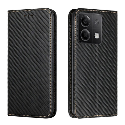 For Xiaomi Redmi Note 13 5G Carbon Fiber Texture Flip Holder Leather Phone Case(Black) - Note 13 Cases by buy2fix | Online Shopping UK | buy2fix