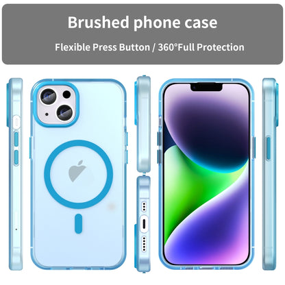 For iPhone 14 MagSafe Frosted Translucent TPU + PC Full Coverage Phone Case(Blue) - iPhone 14 Cases by buy2fix | Online Shopping UK | buy2fix