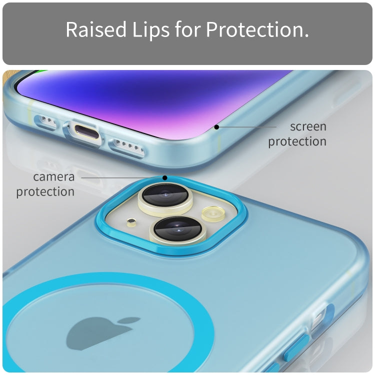 For iPhone 14 MagSafe Frosted Translucent TPU + PC Full Coverage Phone Case(Blue) - iPhone 14 Cases by buy2fix | Online Shopping UK | buy2fix