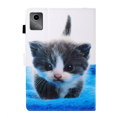 For Lenovo Tab M11/ Xiaoxin Pad 11 2024 Coloured Drawing Stitching Smart Leather Tablet Case(Blue White Cat) - Lenovo by buy2fix | Online Shopping UK | buy2fix