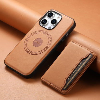 For iPhone 14 Pro Denior Cowhide Texture Leather MagSafe Detachable Wallet Phone Case(Khaki) - iPhone 14 Pro Cases by Denior | Online Shopping UK | buy2fix