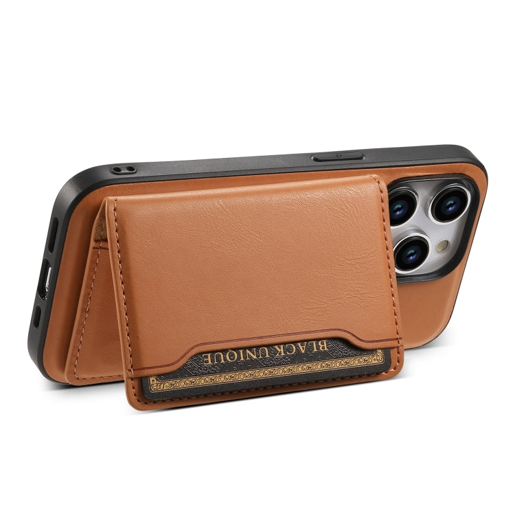 For iPhone 13 Pro Denior Cowhide Texture Leather MagSafe Detachable Wallet Phone Case(Khaki) - iPhone 13 Pro Cases by Denior | Online Shopping UK | buy2fix