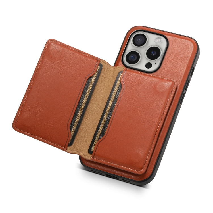 For iPhone 16 Pro Max Denior Cowhide Texture Leather MagSafe Detachable Wallet Phone Case(Brown) - iPhone 16 Pro Max Cases by Denior | Online Shopping UK | buy2fix