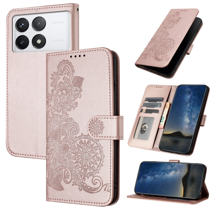 For Xiaomi Redmi K70 Datura Flower Embossed Flip Leather Phone Case(Rose Gold) - K70 Cases by buy2fix | Online Shopping UK | buy2fix