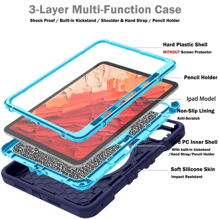 For iPad Pro 11 2024 X Rotation PC Hybrid Silicone Tablet Case with Strap(Navy Sky Blue) - iPad Pro 11 2024 Cases by buy2fix | Online Shopping UK | buy2fix