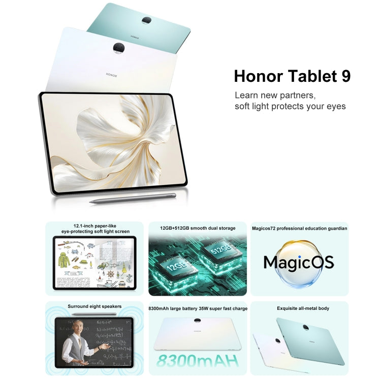 Honor Tablet 9 12.1 inch WiFi, Soft Light 8GB+256GB, MagicOS 7.2 Snapdragon 6 Gen1 Octa Core 2.2GHz, Not Support Google Play(Grey) - Huawei by Huawei | Online Shopping UK | buy2fix