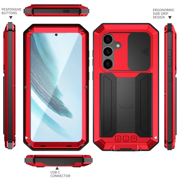 For Samsung Galaxy S24+ 5G R-JUST Sliding Camera Life Waterproof Holder Phone Case(Red) - Galaxy S24+ 5G Cases by R-JUST | Online Shopping UK | buy2fix