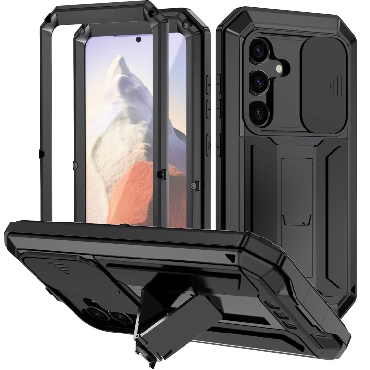 For Samsung Galaxy S24 5G R-JUST Sliding Camera Life Waterproof Holder Phone Case(Black) - Galaxy S24 5G Cases by R-JUST | Online Shopping UK | buy2fix