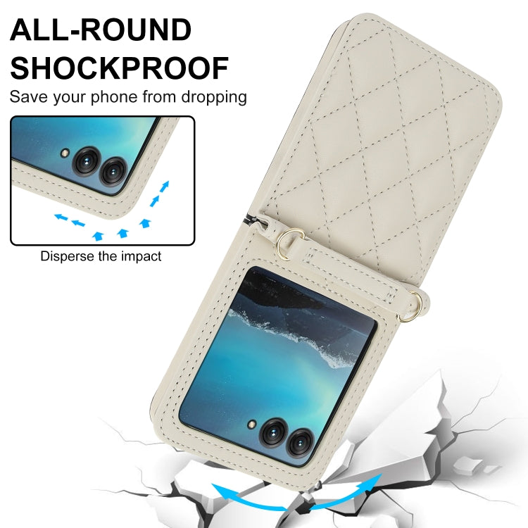 For Motorola Razr 40 Ultra Rhombic Texture Phone Case with Long & Short Lanyard(White) - Motorola Cases by buy2fix | Online Shopping UK | buy2fix