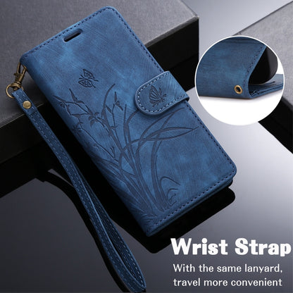 For iPhone 16 Pro Orchid Butterfly Embossed Leather Phone Case(Blue) - iPhone 16 Pro Cases by buy2fix | Online Shopping UK | buy2fix