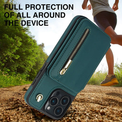 For iPhone 16 Pro Max YM006 Skin Feel Zipper Card Bag Phone Case with Dual Lanyard(Green) - iPhone 16 Pro Max Cases by buy2fix | Online Shopping UK | buy2fix