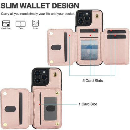 For iPhone 16 Pro YM006 Skin Feel Zipper Card Bag Phone Case with Dual Lanyard(Rose Gold) - iPhone 16 Pro Cases by buy2fix | Online Shopping UK | buy2fix