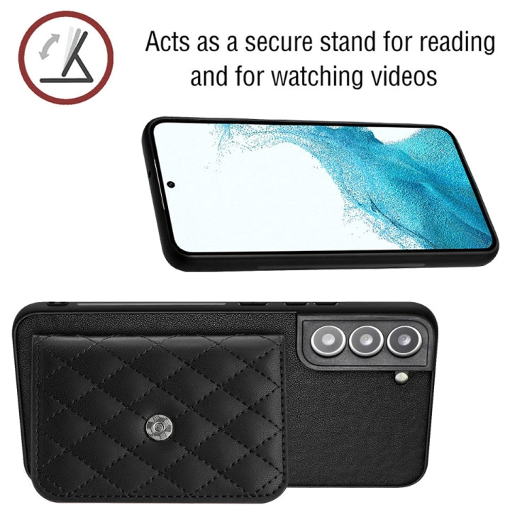 For Samsung Galaxy S22+ 5G Rhombic Texture Card Bag RFID Phone Case with Long Lanyard(Black) - Galaxy S22+ 5G Cases by buy2fix | Online Shopping UK | buy2fix